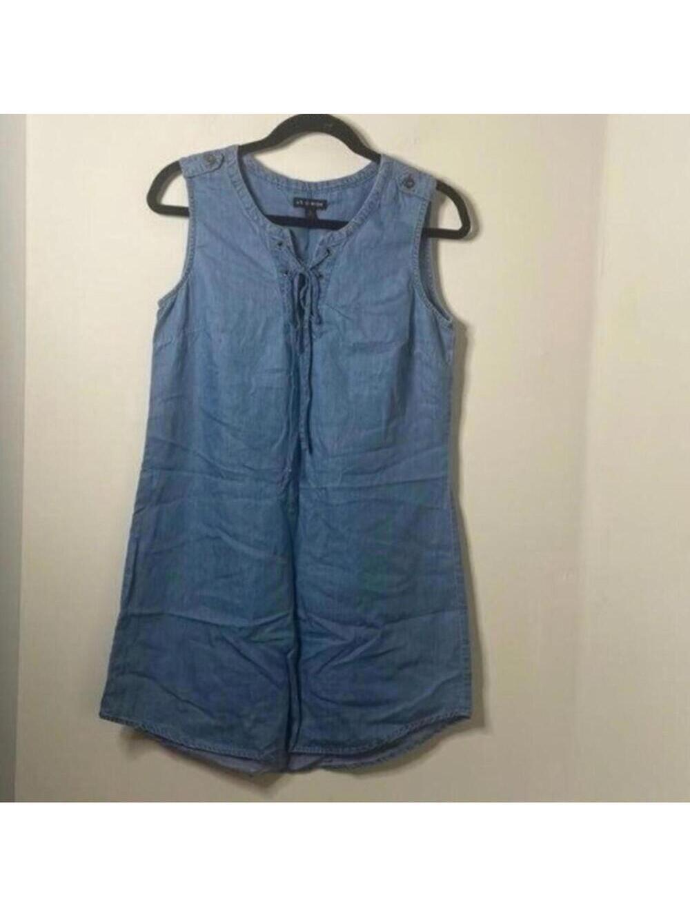 As U Wish Blue Chambray Denim Lightweight Sleeveless Shift Dress